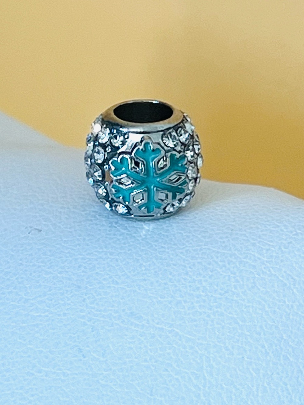 Silver plated blue enamel & paved clear crystal SNOW FLAKE ❄️ bracelet charm